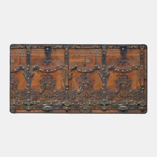 Middeleeuwse Rustieke Lederen IJzeren Print Desk M Bureaumat (Voorkant)