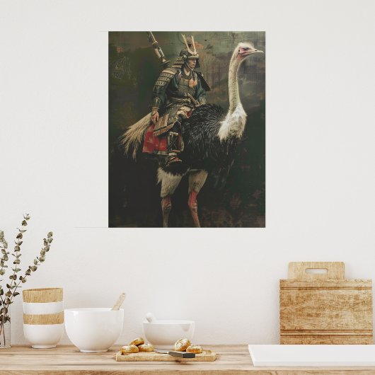 Middeleeuwse Samurai Riding Ostrich Poster (Keuken)