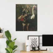 Middeleeuwse Samurai Riding Ostrich Poster (Thuiskantoor)