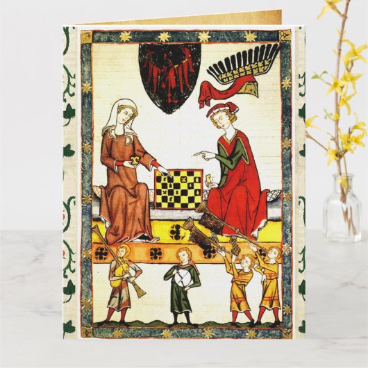 MIDDELEEUWSE SCHAKER IN HOFPERKAMENT KAART (Gele Bloem)