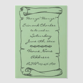 Middeleeuwse Scroll Green Wedding Save Datum Uitno Vellum Uitnodigingen