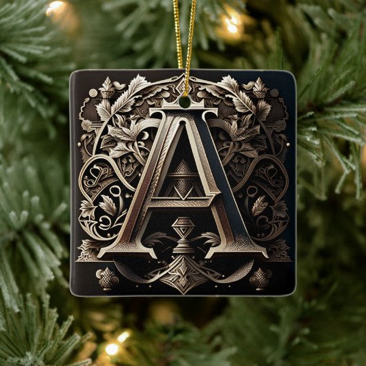 Middeleeuwse sierbloemen letter A Keramisch Ornament (Boom)