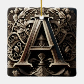 Middeleeuwse sierbloemen letter A Keramisch Ornament (Achterkant)