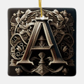 Middeleeuwse sierbloemen letter A Keramisch Ornament (Voorkant)