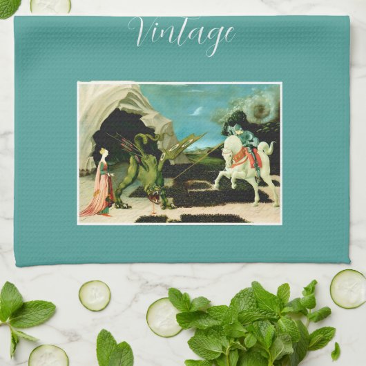 Middeleeuwse Sint-Joris en de Drago Theedoek (Gevouwen)