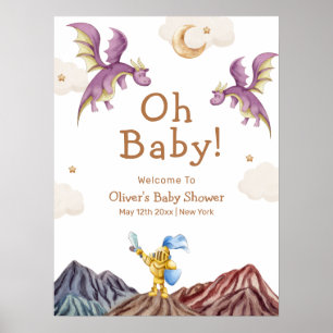 Middeleeuwse Sprookjesdraak Jongen Baby Shower Wel Poster