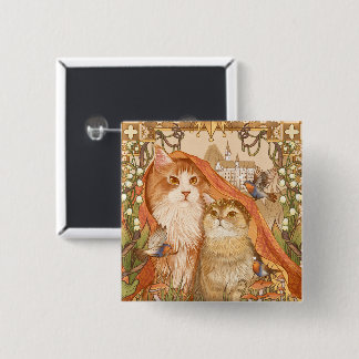 Middeleeuwse sprookjeskatten met vogels en bloemen vierkante button 5,1 cm