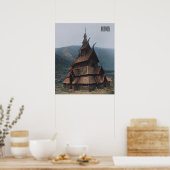 Middeleeuwse staafkerk in Noors Poster (Keuken)