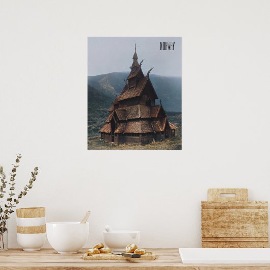 Middeleeuwse staafkerk in Noors Poster (Keuken)