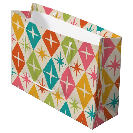 Middeleeuwse Starbursts op kleurrijke diamanten Groot Cadeauzakje (Voorkant Gekanteld)