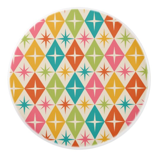 Middeleeuwse Starbursts op kleurrijke diamanten Keramische Knop (Voorkant)