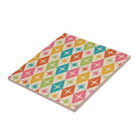 Middeleeuwse Starbursts op kleurrijke diamanten Tegeltje (Zijkant)