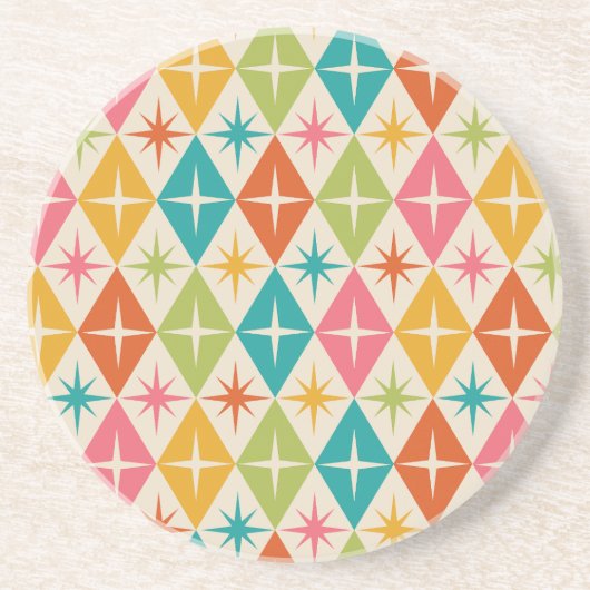 Middeleeuwse Starbursts op kleurrijke diamanten Zandsteen Onderzetter (Voorkant)