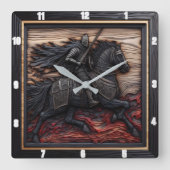 Middeleeuwse Steed: Black Border Custom Vierkante Klok (Voorkant)