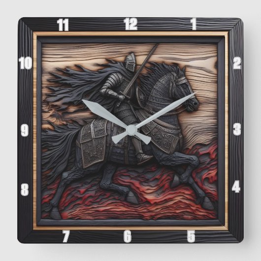 Middeleeuwse Steed: Black Border Custom Vierkante Klok (Voorkant)