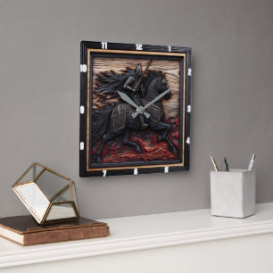 Middeleeuwse Steed: Black Border Custom Vierkante Klok