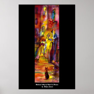 Middeleeuwse steeg bij nacht in Florence Poster
