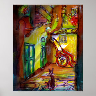 Middeleeuwse steeg bij nacht in Florence Poster
