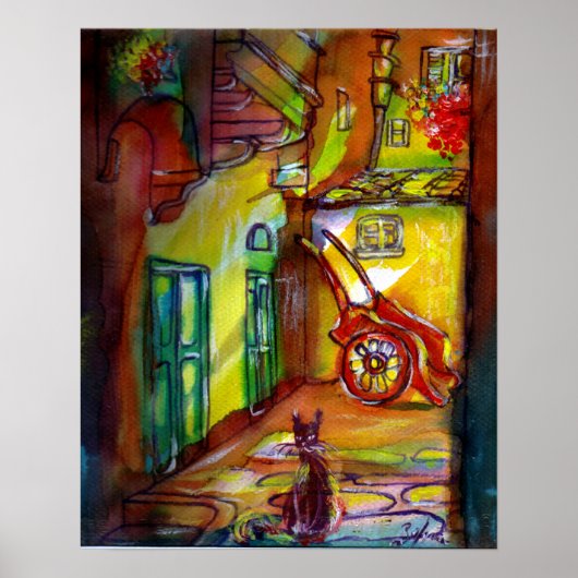 Middeleeuwse steeg bij nacht in Florence Poster (Voorkant)