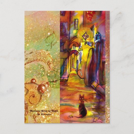 MIDDELEEUWSE STEEG 'S NACHTS IN FLORENCE BRIEFKAART (Voorkant)