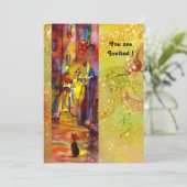 MIDDELEEUWSE STEEG 'S NACHTS IN FLORENCE,rood geel Kaart (Staand voorkant)