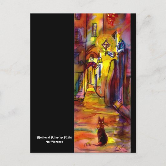 MIDDELEEUWSE STEEG 'S NACHTS IN FLORENCE zwart Briefkaart (Voorkant)