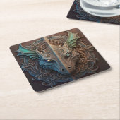 Middeleeuwse steen Gargoyle Dragon Carving Kartonnen Onderzetters (Schuin)