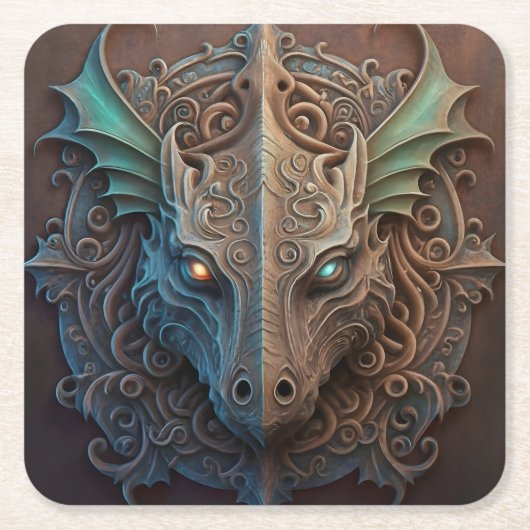 Middeleeuwse steen Gargoyle Dragon Carving Kartonnen Onderzetters (Voorkant)