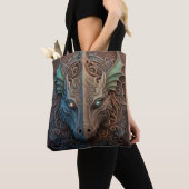 Middeleeuwse steen Gargoyle Dragon Carving Tote Bag (Dichtbij)