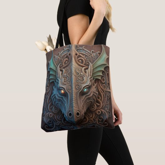 Middeleeuwse steen Gargoyle Dragon Carving Tote Bag (Dichtbij)