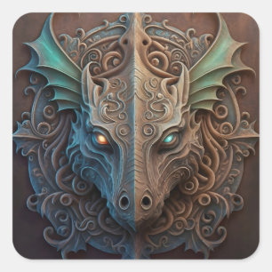 Middeleeuwse steen Gargoyle Dragon Carving Vierkante Sticker