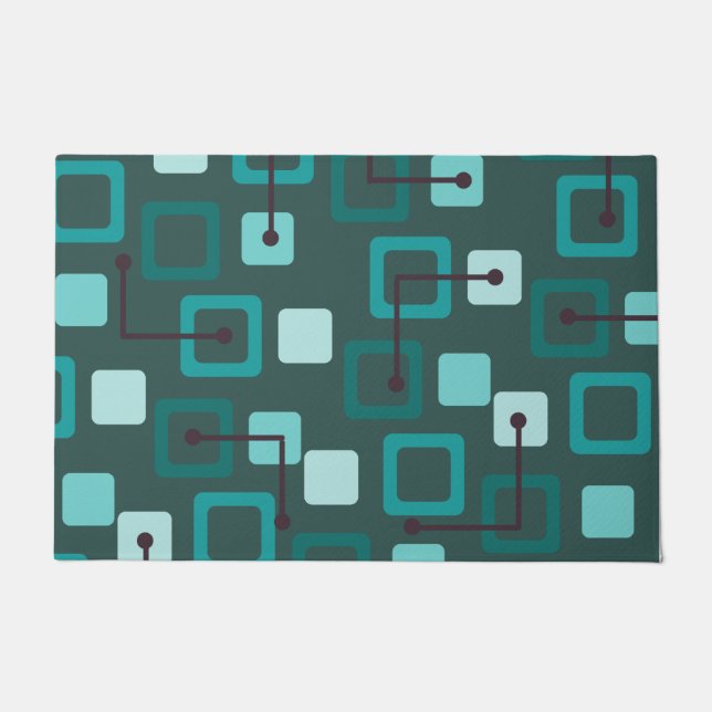 Middeleeuwse Tegels en vierkantjes Blauwgroen Deurmat (Voorkant)