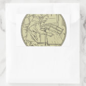 Middeleeuwse timmerman zagen houten cirkel retro rechthoekige sticker (Tas)