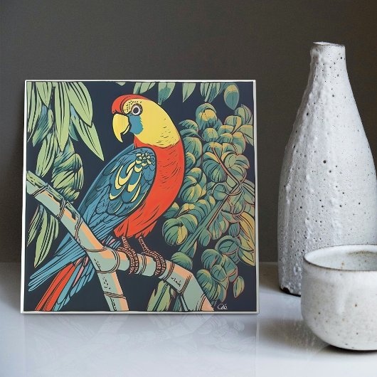 Middeleeuwse tropen: Vivid Parrot & Botanisch Groe Tegeltje