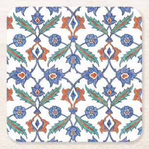Middeleeuwse Turkse Tegels: Bloemen Ornament. Kartonnen Onderzetters