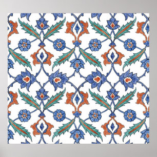 Middeleeuwse Turkse Tegels: Bloemen Ornament. Poster
