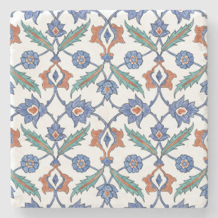 Middeleeuwse Turkse Tegels: Bloemen Ornament. Stenen Onderzetter