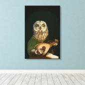 Middeleeuwse Uil Speelt de luit - Antropomorfe Kun Canvas Afdruk (Insitu (Houten vloer))