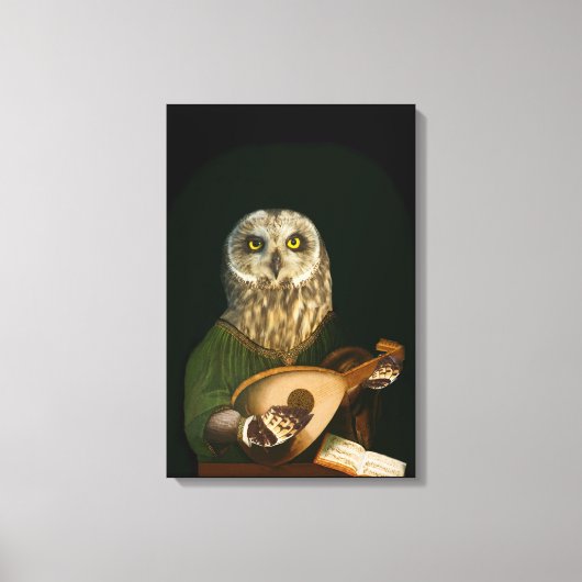 Middeleeuwse Uil Speelt de luit - Antropomorfe Kun Canvas Afdruk (Voorkant)