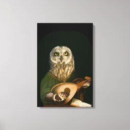 Middeleeuwse Uil Speelt de luit - Antropomorfe Kun Canvas Afdruk