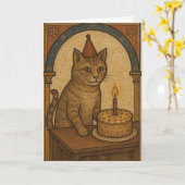 Middeleeuwse Verjaardag Kat Kaart (Gele Bloem)