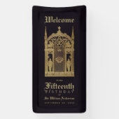 Middeleeuwse Verjaardag Welkom Gotische Ridder Zwa Spandoek (Verticaal)