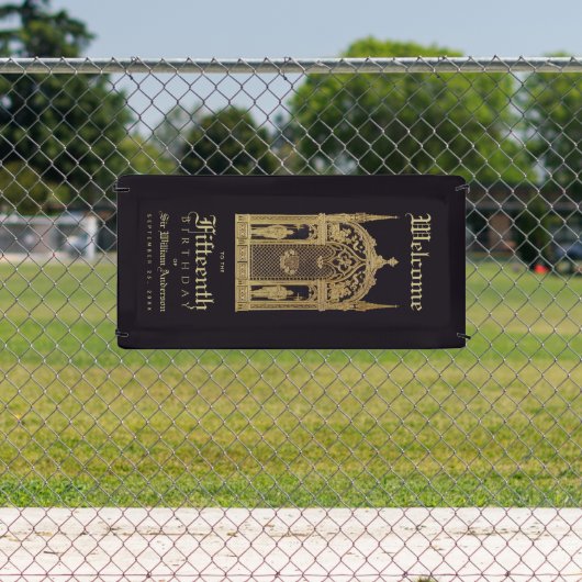 Middeleeuwse Verjaardag Welkom Gotische Ridder Zwa Spandoek (Insitu)