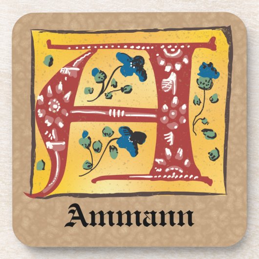 Middeleeuwse verlichte brief A-monogram Bier Onderzetter (Voorkant)