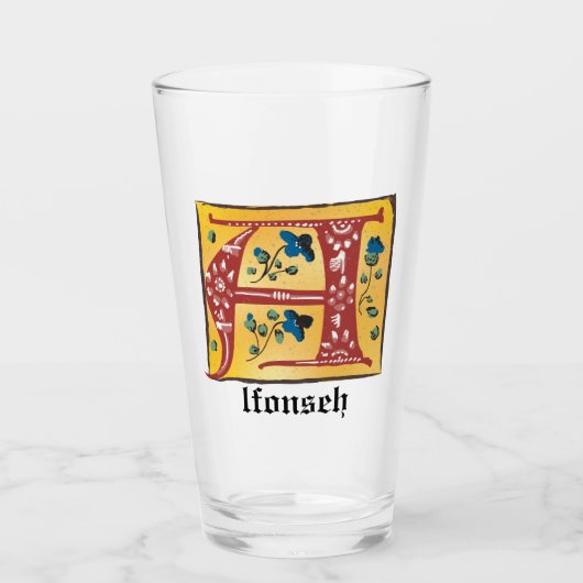 Middeleeuwse verlichte brief A-monogram Glas (Voorkant)