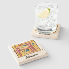 Middeleeuwse verlichte brief A-monogram Stenen Onderzetter