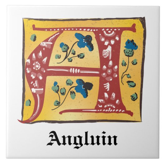 Middeleeuwse verlichte brief A-monogram Tegeltje (Voorkant)