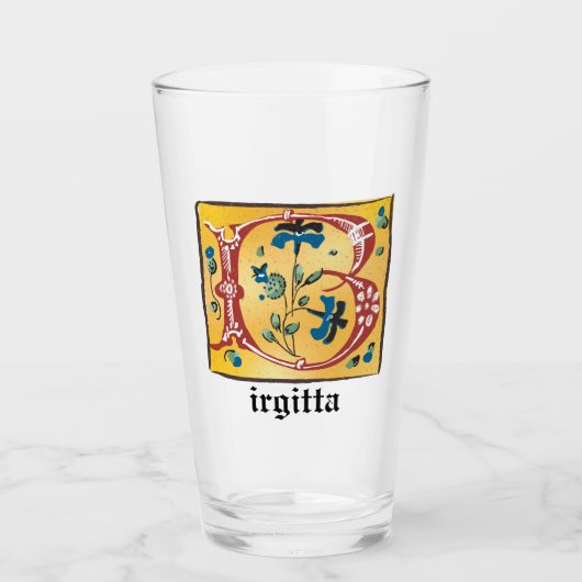 Middeleeuwse verlichte brief met B-monogram Glas (Voorkant)