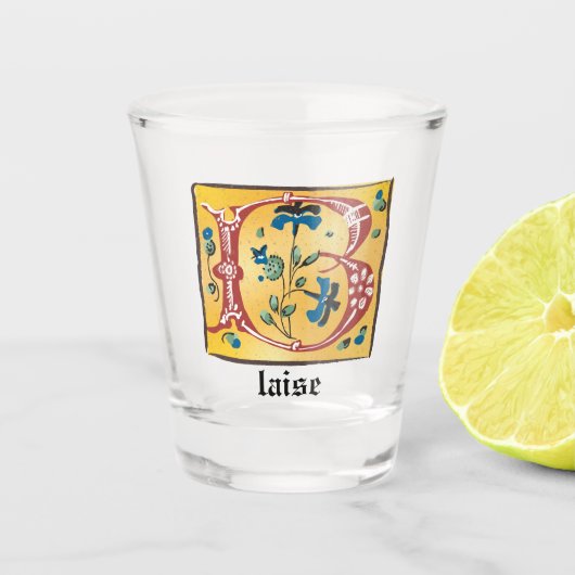 Middeleeuwse verlichte brief met B-monogram Shot Glas (Voorkant)