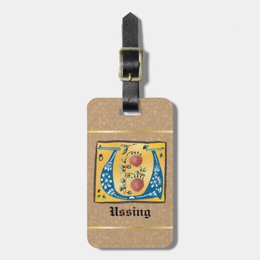 Middeleeuwse verlichte brief met U-monogram Bagagelabel (Voorkant verticaal)